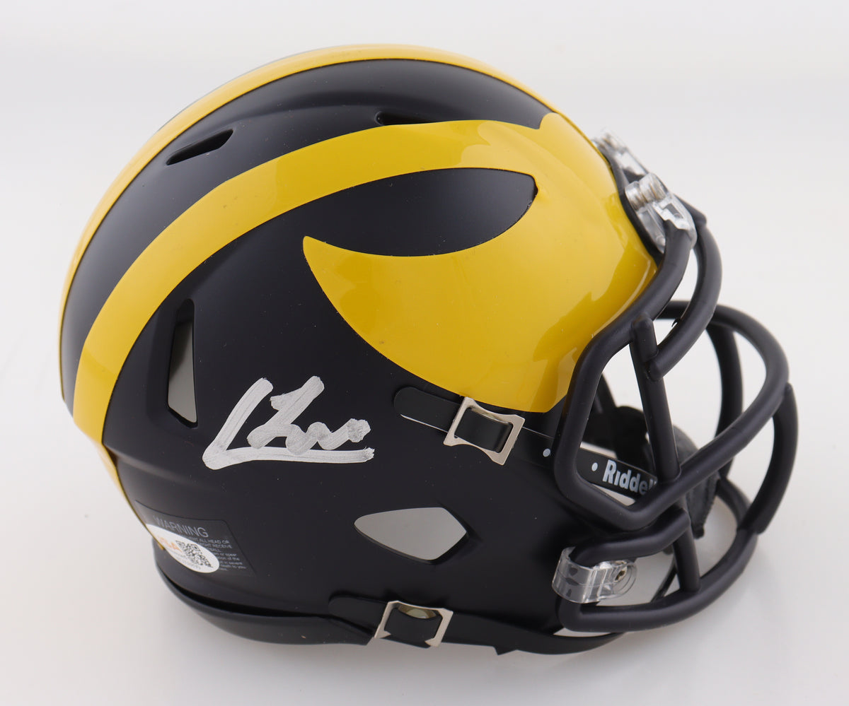 Colston Loveland Signed Michigan Wolverines Speed Mini Helmet in personalized case with visor (JSA)