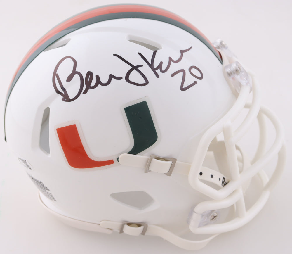 Bernie Kosar Signed Miami Hurricanes Speed Mini Helmet in personalized case with visor. (JSA)