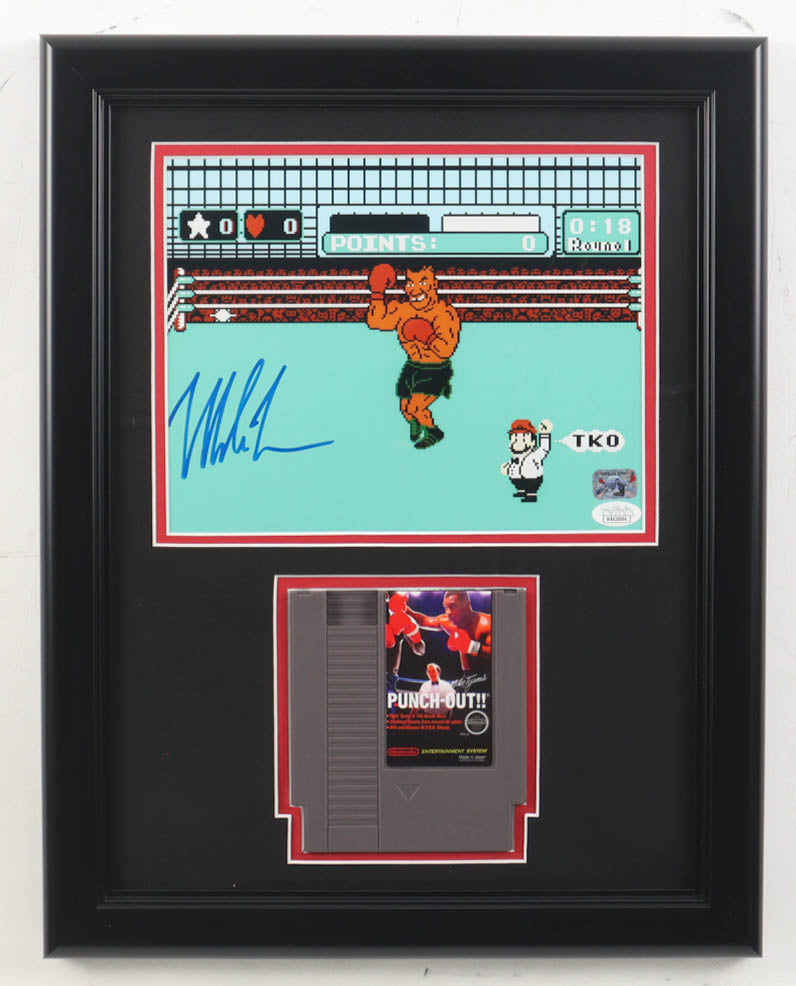 Mike Tyson Signed Custom Framed Photo Display with "Punch-Out!!" Nintendo Game Cartridge (JSA & Tyson)