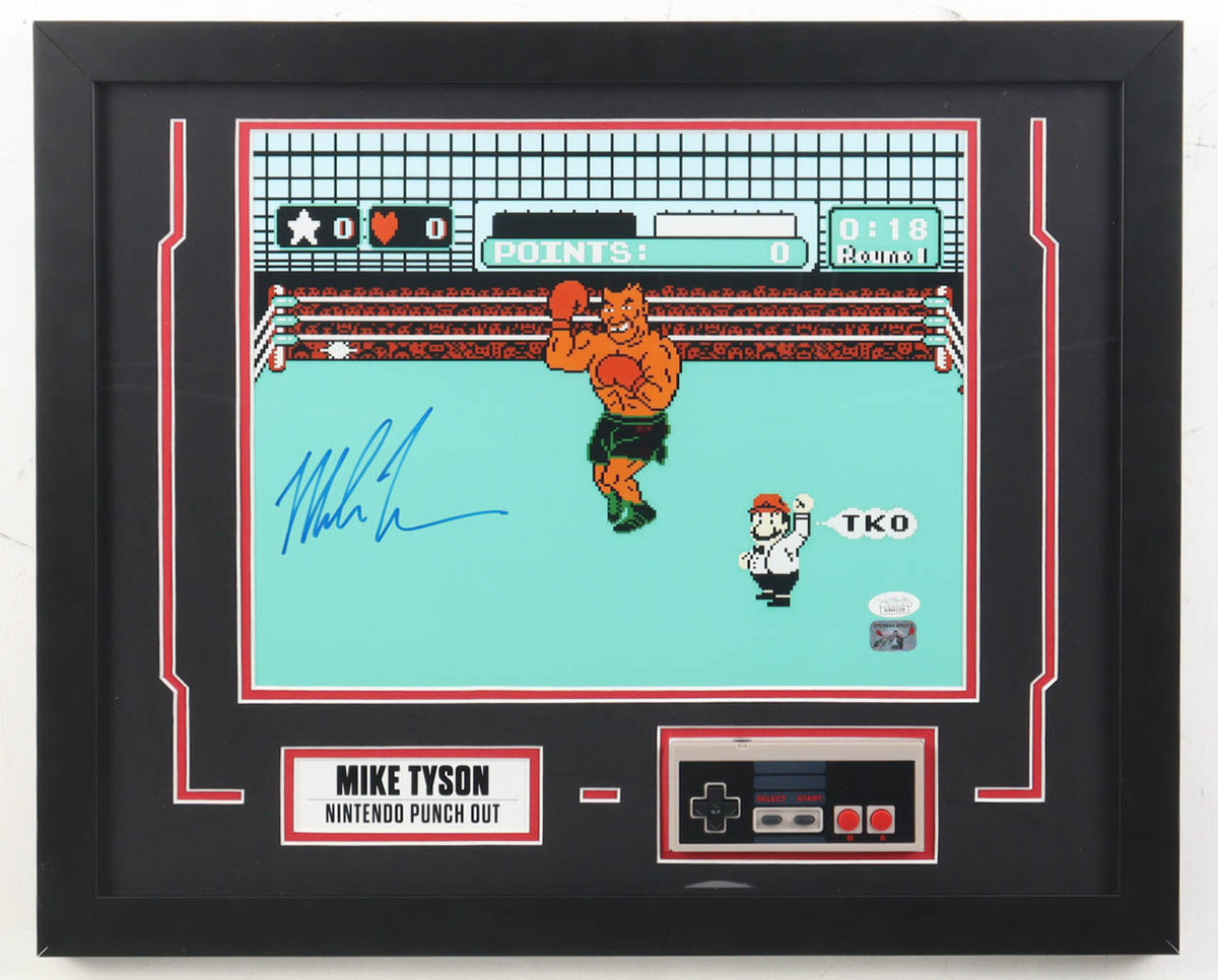 Mike Tyson Signed Custom Framed Photo Display with "Punch-Out!!" Nintendo Game Controller (JSA & Tyson)