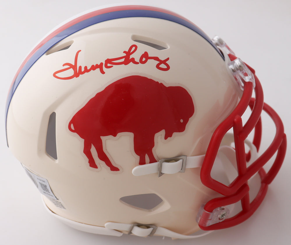 Thurman Thomas Signed Bills Retro Alternate Speed Mini Helmet in personalized case with visor (Beckett)