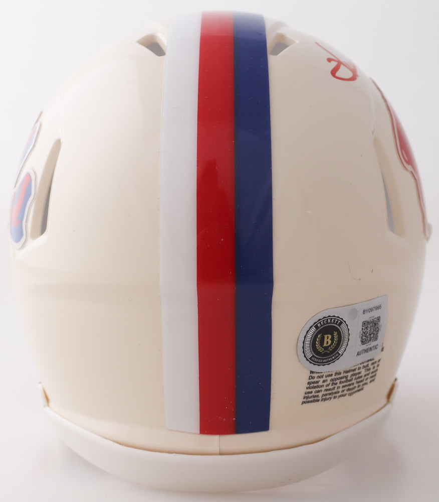 Thurman Thomas Signed Bills Retro Alternate Speed Mini Helmet in personalized case with visor (Beckett)