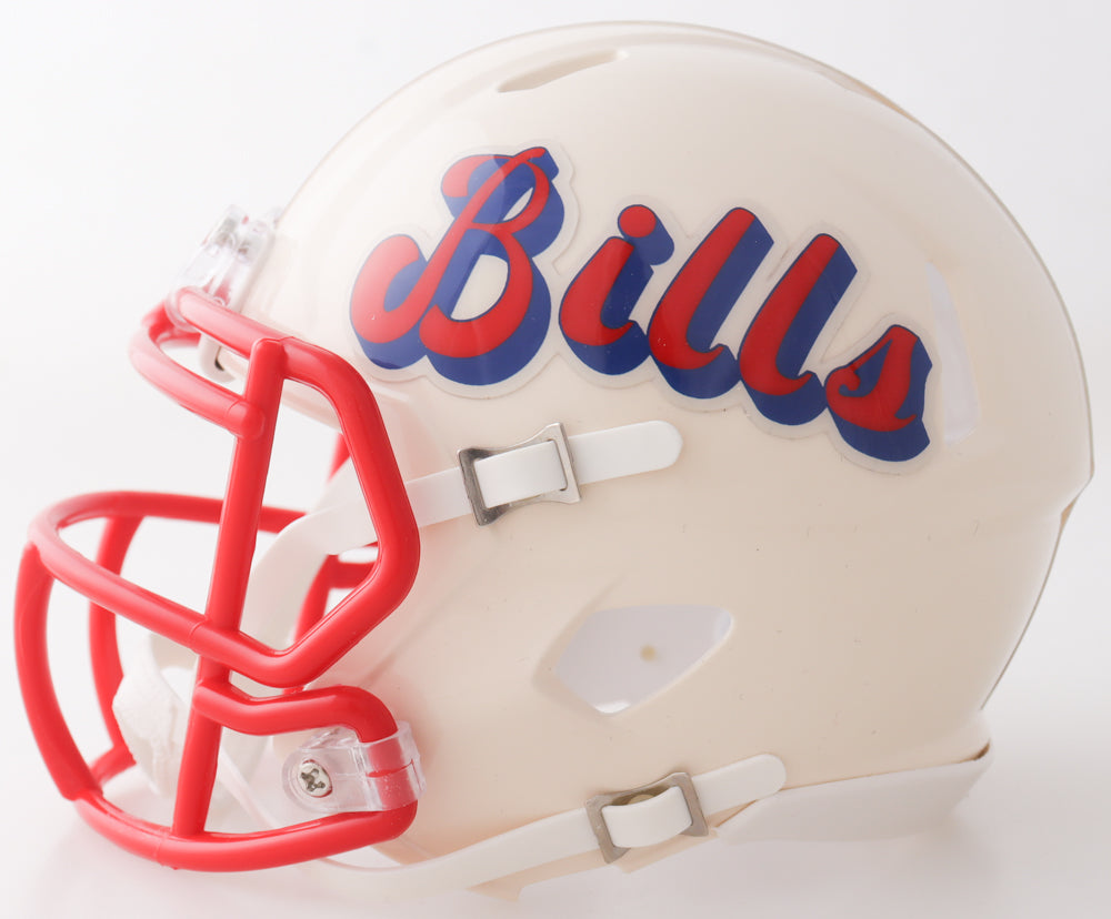 Thurman Thomas Signed Bills Retro Alternate Speed Mini Helmet in personalized case with visor (Beckett)
