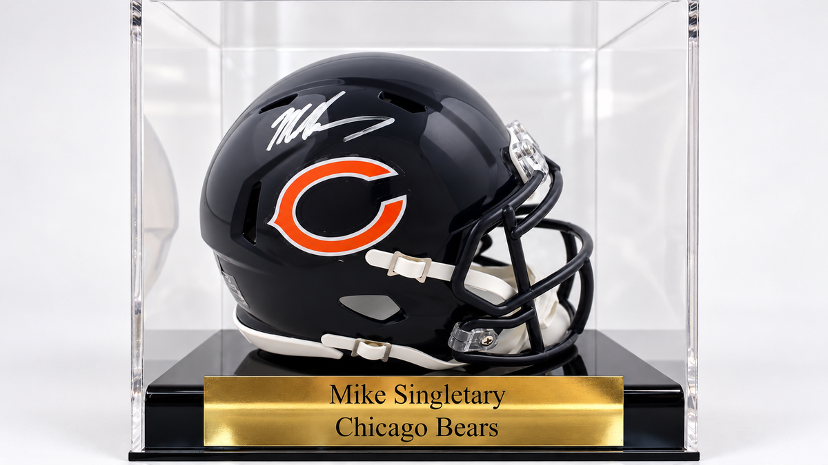 Mike Singletary Signed Bears Speed Mini Helmet in personalized case (Beckett)