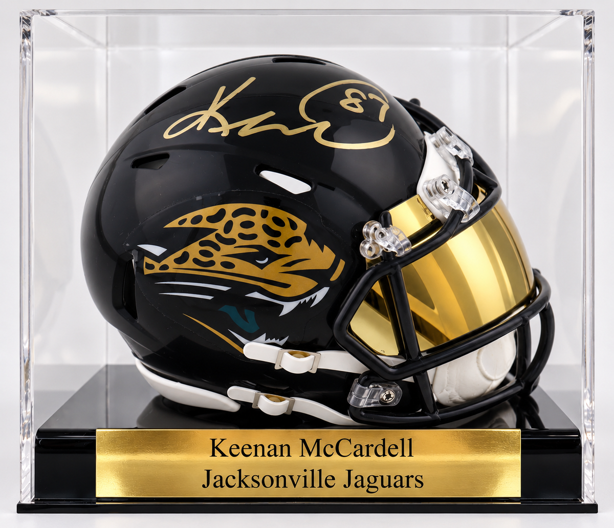 Keenan McCardell Signed Jaguars Speed Mini Helmet in personalized case with visor(JSA)
