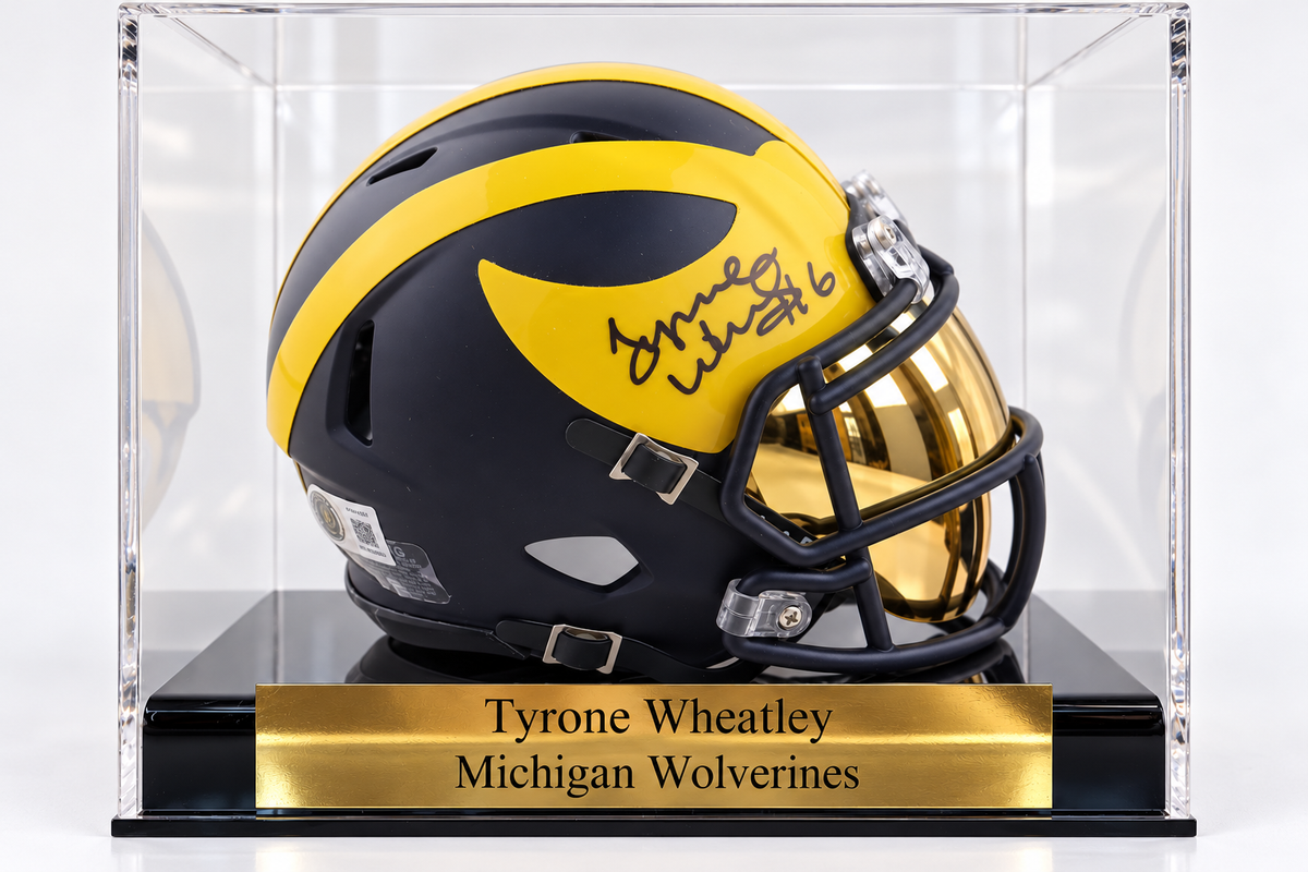 Tyrone Wheatley Signed Michigan Wolverines Speed Mini Helmet in personalized case with visor (Beckett)